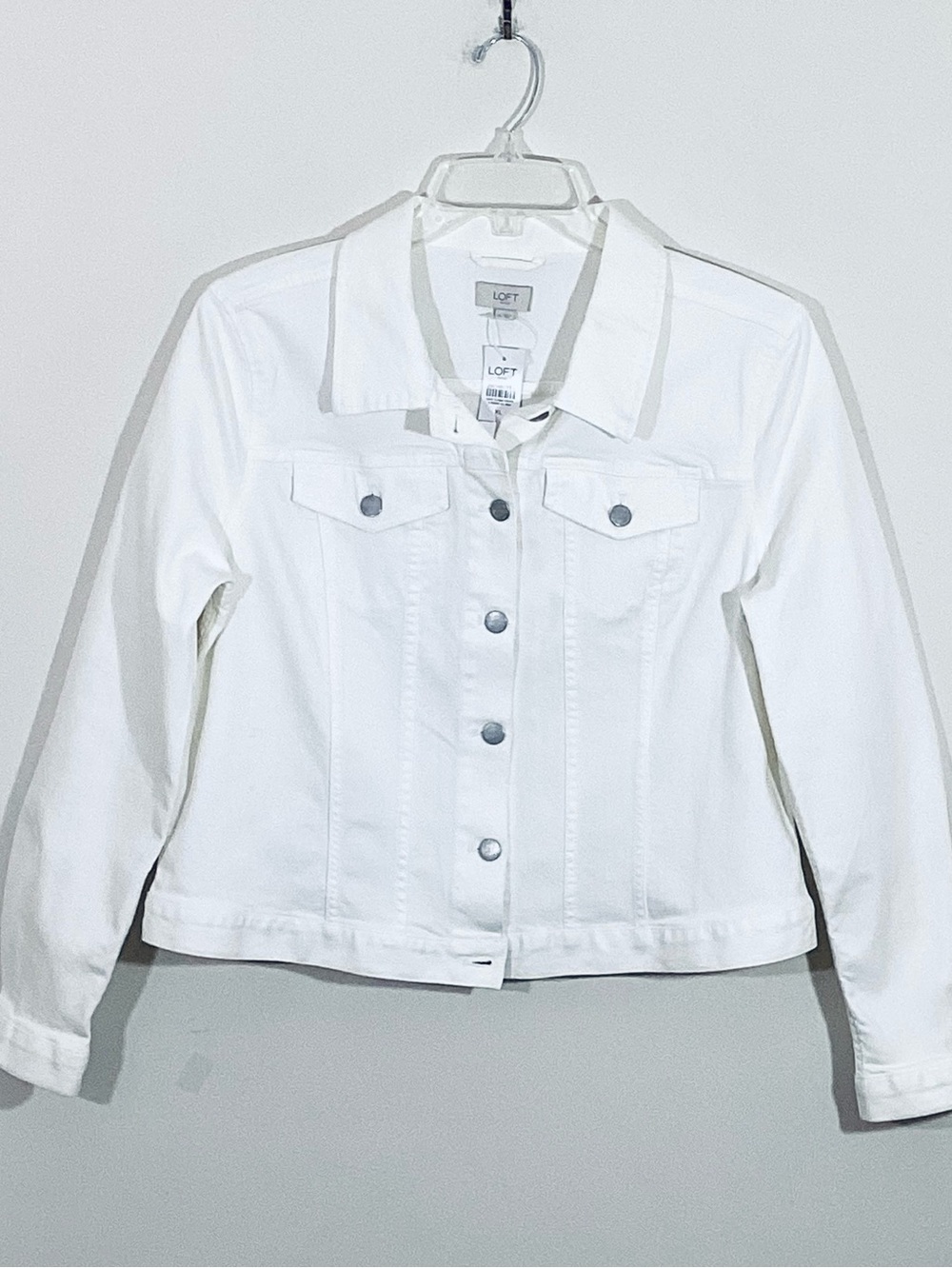 LOFT XL White Cotton Denim Jean Jacket - Button-Front Long Sleeve - Picture 7 of 8
